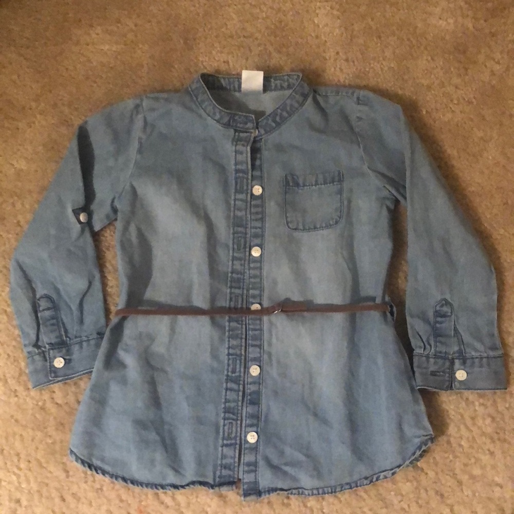 Denim Top with skinny brown belt
